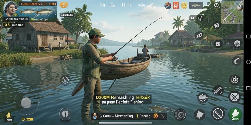 Tampilan gameplay D200M yang menampilkan keseruan memancing ikan.