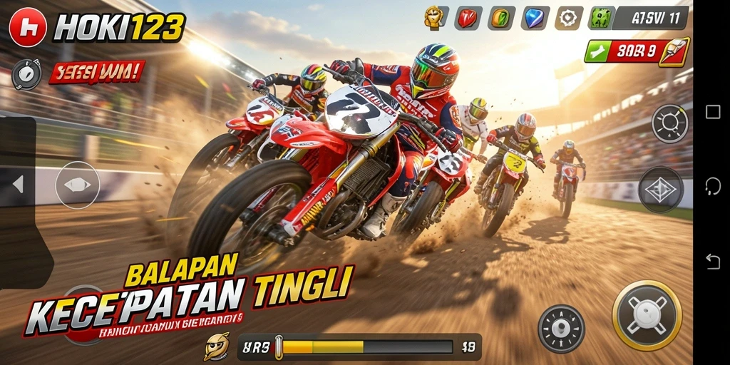 Tampilan gameplay menegangkan HOKI123 dengan mobil yang melaju cepat.