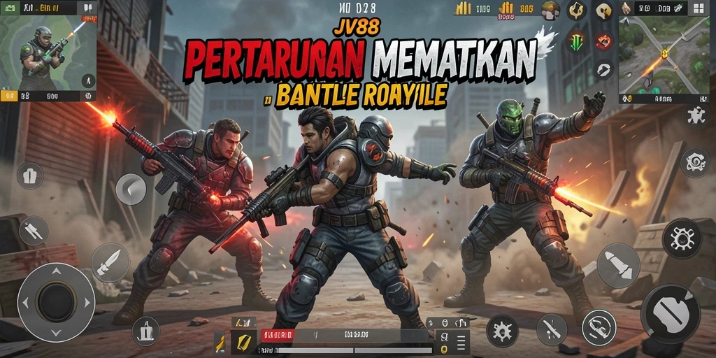 Screenshot gameplay JV88 menampilkan aksi seru dalam Battle Royale.