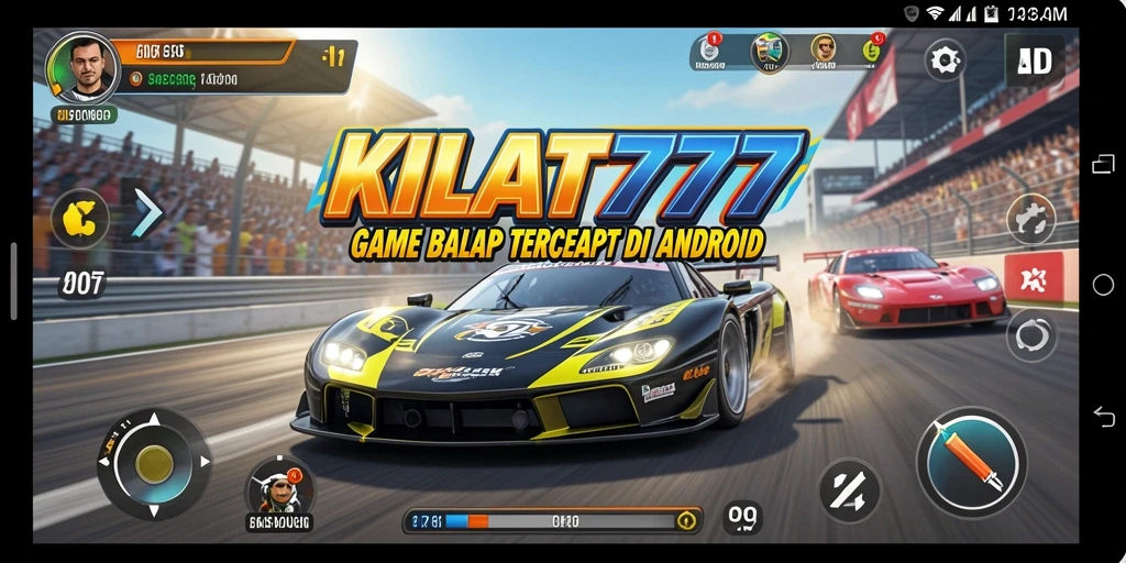 Screenshot gameplay KILAT777 menampilkan balapan mendebarkan di trek larut malam.