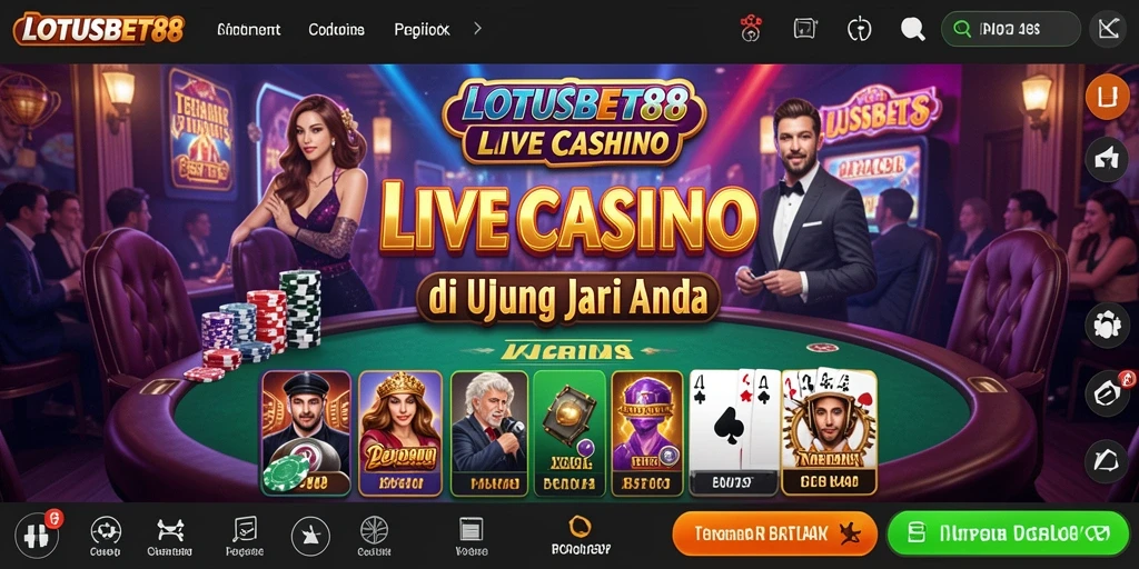 Screenshot LOTUSBET88 menampilkan dealer langsung dalam aksi di permainan Live Casino.