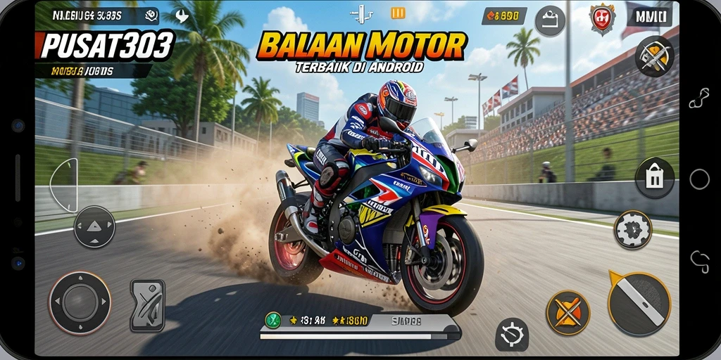 Tampilan gameplay menyerupai balapan motor nyata yang mendebarkan.