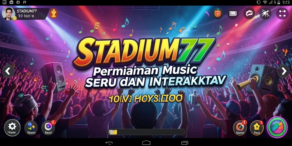 Tangkapan layar gameplay STADIUM77 menampilkan tantangan musik seru.