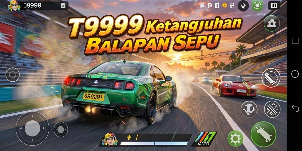 Screenshot gameplay T9999 menampilkan balapan mendebarkan dengan grafik yang menakjubkan.